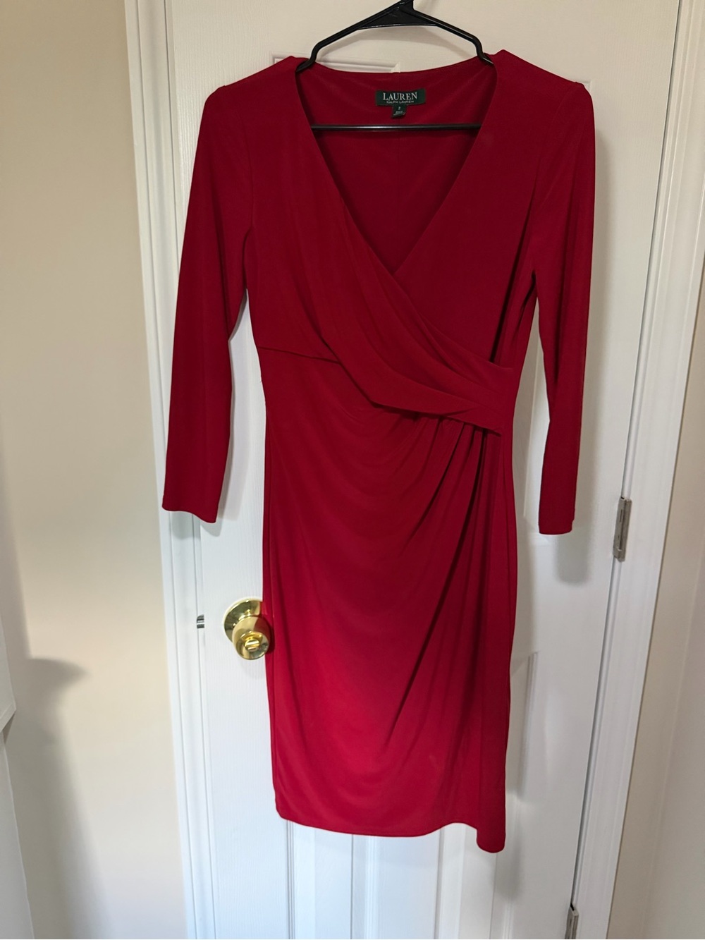 Lauren Ralph Lauren Red Draped Surplice Midi Dress